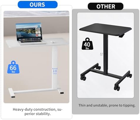 Ywin Hospital Bedside Table with Wheels, Pneumatic Lift, White - Image 4