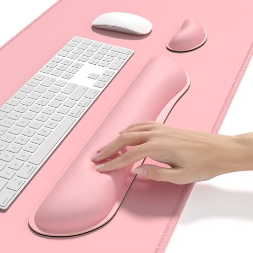 Dapesuom Keyboard Wrist Rest Mouse Pad Set, 4Pcs Extended Large XXL Gaming Mousepad + Mouse Wrist Cushion + Memory Foam Keyboard Wrist Support + Cup Coaster, Pink 31.5x15.7in Desk Pad for Home Office - Image 6