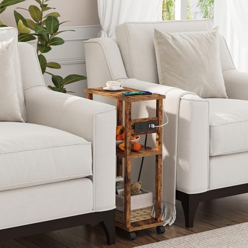 TUTOTAK Small Narrow Side Table with Charging Station, Skinny End Table - Image 3