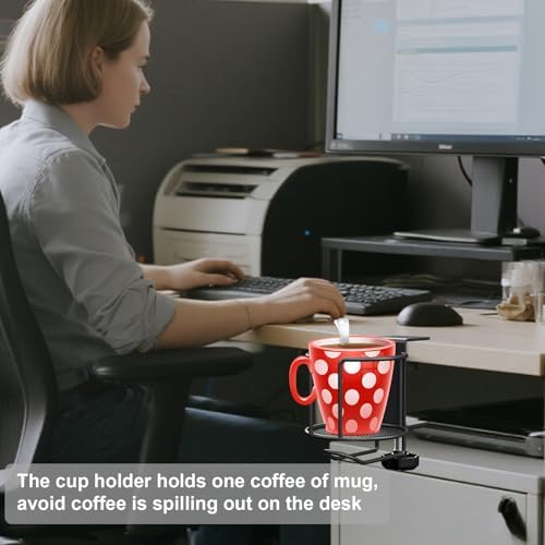2-in-1 Desk Cup Holder with Headphone Hanger,Anti-Spill Table Water Bottle Holder,Clamp On Table Metal Drinking Holder,Compatible with Universal Cups/Bottles/Mugs/Cans/Tumblers/Thermoses/Glass,1Pack - Image 4