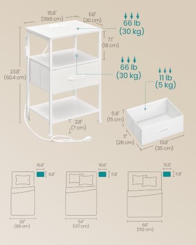 SONGMICS Nightstand with Charging Station, 1 Fabric Drawer - Image 2