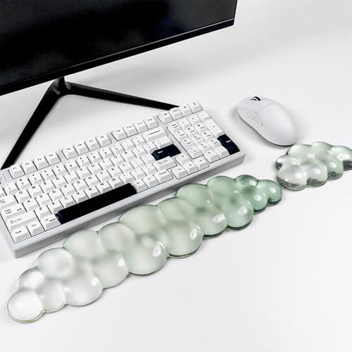Gel Keyboard and Mouse Wrist Rest, Cloud Wrist Pad for Computer Keyboard | White Green Wrist support for Keyboard 60%/68%/75%,Cloud Wrist Rest,Keyboard Cushion, Comfort & Support for Typing and Gaming by Sumgsn