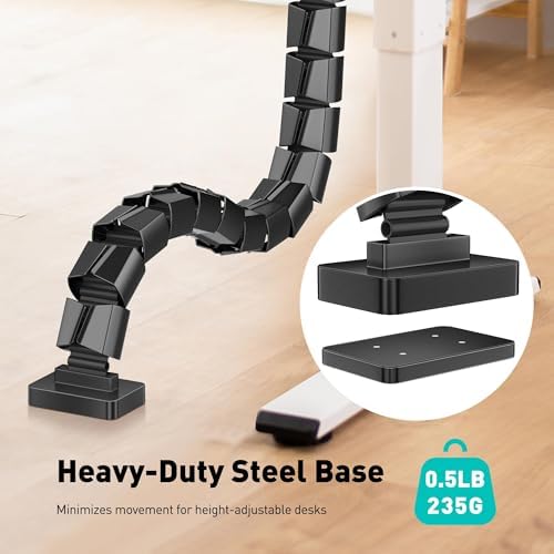 Clamp-On Cable Management Spine, No-Drill Vertebrae Wire Hider for Glass & Wood Standing Desks, Tool-Free Adjustable Desk-to-Floor Cord Organizer Snake with Non-Scratch Silicone Padding - Image 5