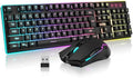 RedThunder K10 Wireless Gaming Keyboard and Mouse Combo, LED Backlit Rechargeable 3800mAh Battery, Mechanical Feel Anti-ghosting Keyboard + 7D 3200DPI Mice for PC Gamer (Black) by RedThunder