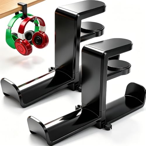 2Pack Dual Headphone Hanger for Desk, 2 in 1 PC Gaming Headset Hooks Holder by TKSDWBLTY