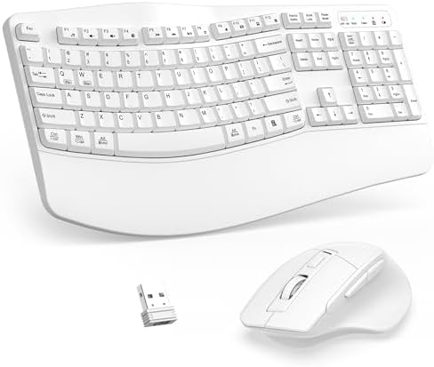 Wireless Keyboard and Mouse Combo, 2.4G Ergonomic Wave Keys(White) by Unknown