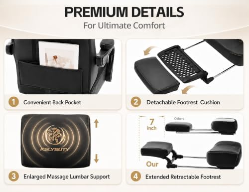 Office Desk Computer Gaming Chair for Adults, Ergonomic High Back Gamer Chair with Massage and Pocket Spring Cushion, Swivel Comfy Video Game Chairs with Footrest and Lumbar Support (Pro Black) - Image 5