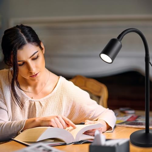 DAMI Small Desk Lamp with Flexible Gooseneck, USB Reading Light Nightstand with 3 Color Temperatures, Dimmable Eye-Caring Bedside Table Lamp for Home Office Bedroom Dorm RV - Black - Image 5