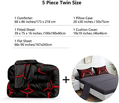 ROWADALO 5 Pieces Gaming Bedding Set for Boys Gamer Comforter Set Twin Size,Game Controller Comforter for Boys Kids Teen 3D Gamepad Microfiber Bedding Sets 5 Pieces Bed in A Bag Sets-H50023,Twin - Image 4