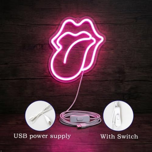 Lips Neon Sign LED Pink Lips Big Tongue Shaped Neon Signs for Wall Decor USB Neon Light Signs for Bedroom Bar Pub Hotel Christmas Wedding Party - Image 4