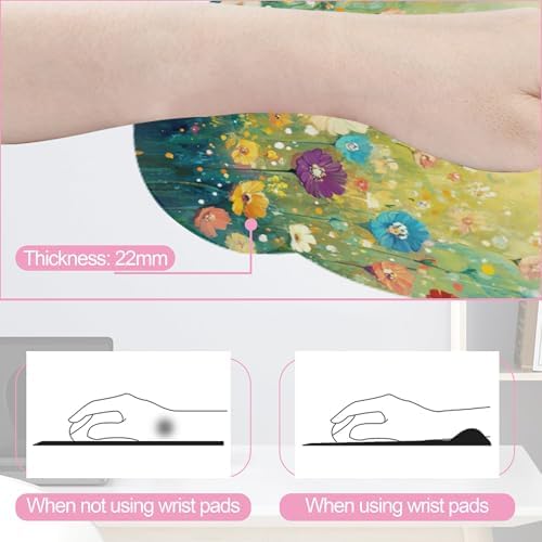 Flower Daisy Poppy Floral Keyboard Wrist Rest Pad Mouse Pad Set,Ergonomic Mousepad Wrist Support Memory Foam Desk Pad for Gaming Office,Non-Slip Rubber Base Easy Typing for Home Office Computers - Image 2