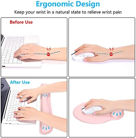 Dapesuom Keyboard Wrist Rest and Mouse Pad with Wrist Support, Cute Memory Foam Cushion for Keyboard and Mouse Set, Ergonomic Desktop Pad Rests with Non Slip Base for Easy Typing & Pain Relief, Pink - Image 3