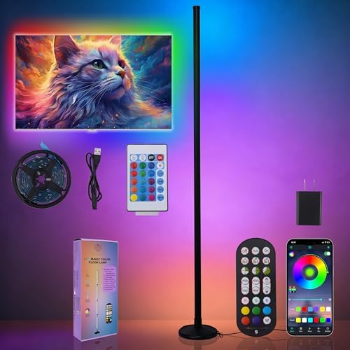 Led Corner Lamp – Bonus RGB TV Backlight – RGBIC Corner Floor Lamp with 16M+ Colors, 300+ Effects, Music Sync, 5V/2A Adapter, Perfect Ambient Lighting for Living Room, Bedroom & Gaming Setup by Unknown