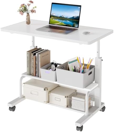 OLIXIS Rolling Desk, Storage Shelves, Laptop Table, Home Office by OLIXIS