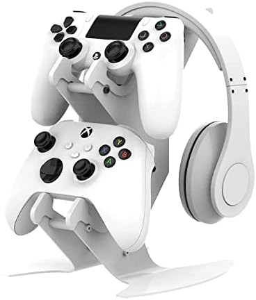 NBCP Controller Holder, Game Controller Headset Stand for Xbox Series X S/Xbox one / PS5 / PS4 / NS/PC/Headset, Aluminum Metal Headset Mount Universal Organizer for Video Game Accessories (White) by NBCP
