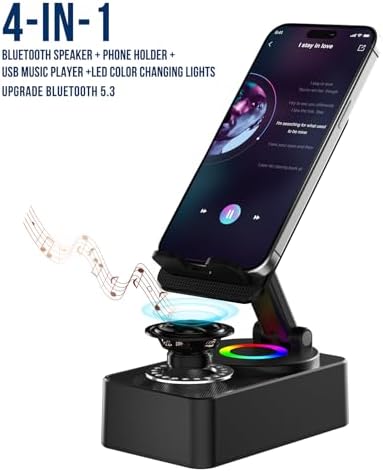 Cell Phone Stand with Wireless Bluetooth Speaker, LED, Anti-Slip Base HD Surround Sound,Perfect for Home/Outdoor with Bluetooth Speaker for Desk Compatible with iPhone/ipad/Android,Gifts for Men Women - Image 2