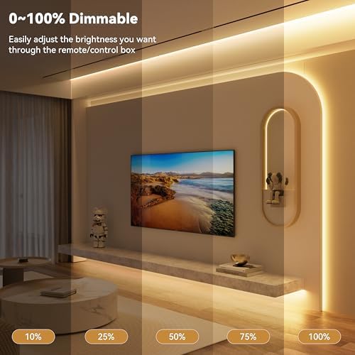 PAUTIX COB LED Strip Lights with RF Remote,32.8ft UL Listed Dotless LED Lights Warm White 2700K,Super Bright Dimmable 24V Adhesive LED Tape Light,Kitchen Cabinets Shelf Mirror Office Bedroom Lighting - Image 2