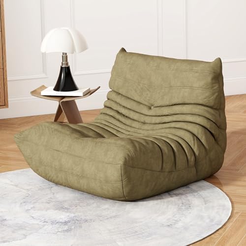 Bean Bag Chair for Adults, Memory Foam Bean Bag Sofa with Waterproof Fabric | Olive Green, armless lounge shape with no wall support, ideal for apartments, reading nooks, gaming rooms, and movie nights by SnugSofeeFoamSofa