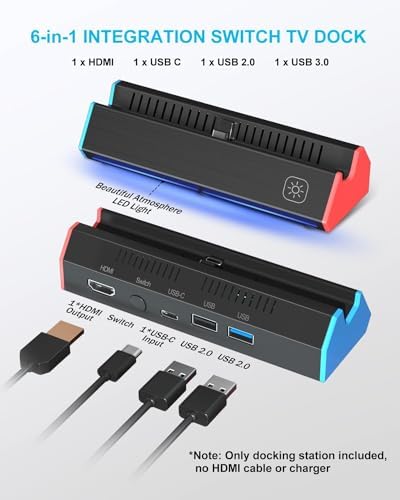 iPLYGAM Switch Dock for Nintendo Switch1/OLED, Portable Switch Docking Station with 4K HDMI/USB Port/Type Port, Replacement for Nintendo Dock Charging Stand (NO Cable Included) - Image 4