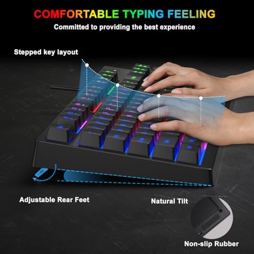 RGB 87 Keys Gaming Keyboard and Backlit Mouse Combo,BlueFinger USB Wired Rainbow Keyboard,Gaming Keyboard Set for Laptop PC Computer Game and Work - Image 4