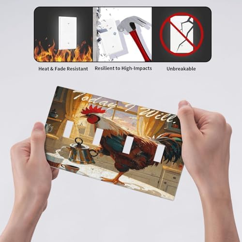 Decorative Switch Plate Covers Vintage Funny Chicken Rooster 4 Gang Light Switch Cover Plate Quad Toggle Wall Plate 4 Hole Electrical Switchplatedimmer Faceplate for Kitchen Decor - Image 6