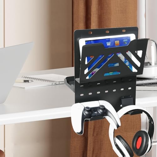 MAXECHO Desk Side Storage Holder, Metal Pegboard, Above or Under Desk Laptop Mount, Table Side Hanging File Organizer, Clamp On Cable Management Tray, Peg Board for Gaming, Office - Image 6