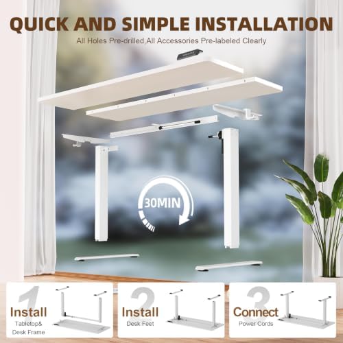 Veken 55 Inch Large Electric Standing Desk, Gaming Table, White - Image 4