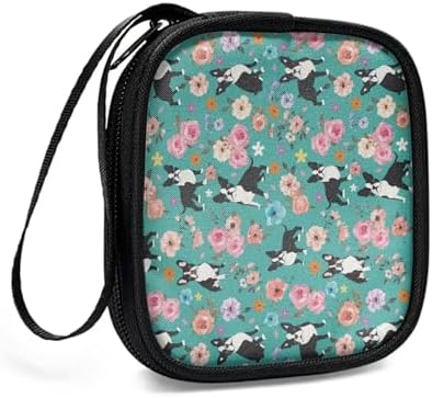 Dogs and Flower Portable Headphone Carrying Bag Cell Phone Accessories Storage Bag with Handle for Earphone,Flash Drive,Charging Cable, Key Wall Charger - Image 3