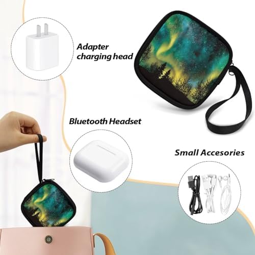 Green Starry Night Tree Carrying Earphone Case Pouch Storage Bag Holder-Earbud Case Mini Pouch Headset Storage Case Bags for Headphone, Bluetooth - Image 6