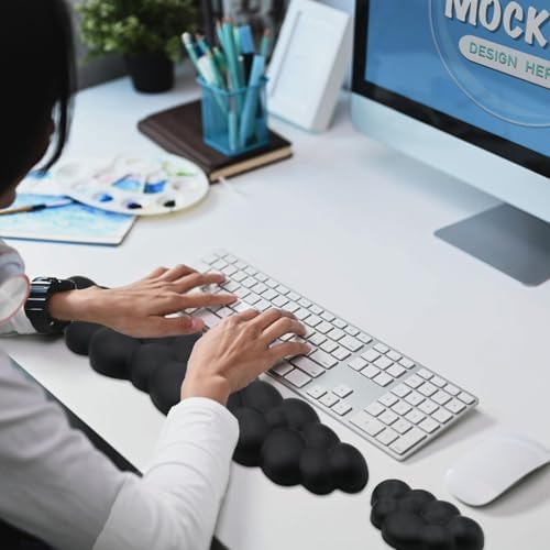 Cloud Wrist Rest Keyboard, Wrist Rest for Computer Keyboard, Black | Ergonomic Keyboard Wrist Rest, Cute PU Leather Memory Foam Mouse Wrist Pad for Gaming, Office, Computer, Typing Pain Relief - Image 7