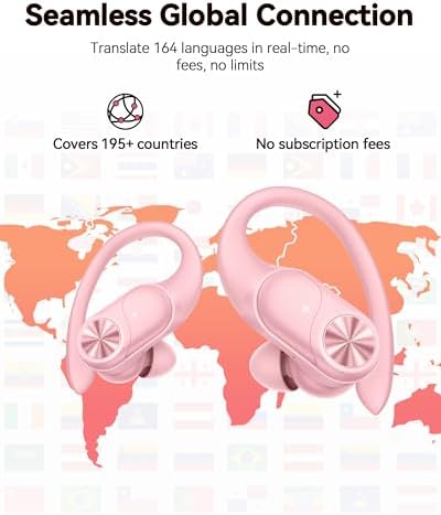 PocBuds Bluetooth Headphones Wireless Earbuds 80hrs Playtime Wireless Charging Case Digital Display Sports Ear Buds with Earhook Deep Bass IPX7 Waterproof Over-Ear Earphones for TV Phone Laptop Pink - Image 2