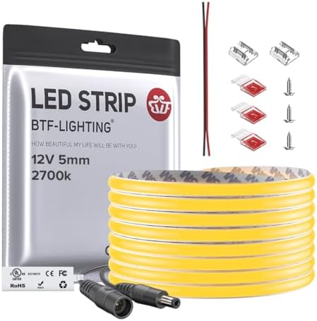 BTF-LIGHTING FCOB Thin 5mm Width COB LED Strip Light Warm White 2700K by BTF-LIGHTING