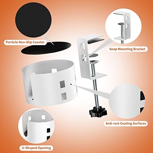 Upgraded Large Desk Cup Holder Clamp, Anti-Spill Cup Holder for Table, Durable 5 Adjustable Directions, Metal Office & PC Gaming Desk Accessories, Enough to Hold Coffee Cups, Water Bottles, White - Image 5