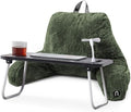 Nestl Fur Reading Pillow with Laptop Lap Desk, Stylish Back Pillow for Sitting Up, Lap Desk with Reading Pillows for Sitting in Bed Adult & Kids, Faux Fur Chair Pillow with Arms - Olive Green by Nestl