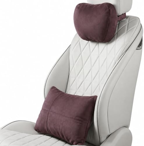 2 PCS Car Pillow for Driving Seat Soft Suede Headrest Neck & Lumbar Support | Universal Fit,Pain Fatigue Relief,Comfortable Plush,Elastic Adjustable Strap,Travel Sleep,Breathable Machine Washable Cover by GoodpillowBetterdriver