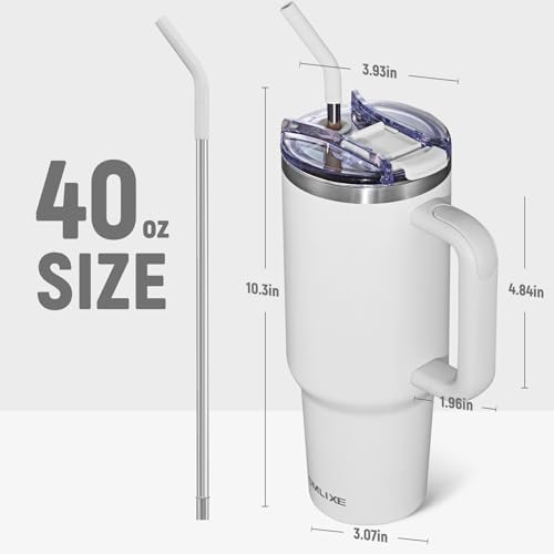40 oz Tumbler with Handle and Straw Lid,Insulated Reusable Stainless Steel Water Bottle Travel Mug，Cupholder Friendly Double Wall Vacuum Sealed Cup (Cold White) (Pack of 2) - Image 3