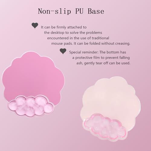 Gel Cloud Wrist Rest Keyboard Clear Pink Mouse Pad with Wrist Rest Set 3PCS Ergonomic Cool Keyboard Wrist Pad Cute Acrylic Coaster Non-Slip Base Cute Transparent Mouse Wrist Pad Support for Computer - Image 3