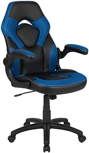 Flash Furniture X10 Gaming Chair Racing Office Ergonomic Computer PC Adjustable Swivel Chair with Flip-up Arms, Blue/Black LeatherSoft | Ergonomic, Flip-up Arms, Height Adjustable, Racing Style by FlashFurniture