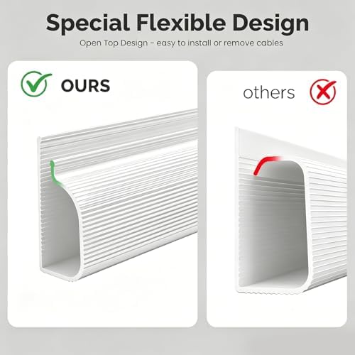 6 Pack Cable Management for Under Desks,94.5in Cord Organizers,J-Shaped Self-Adhesive Cable Organizer, Cable Hider Cord Management,Cable Organizer Accessories for Home & Office (White) - Image 3