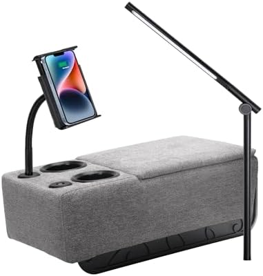 Removable Sofa Armrest with Cup Holder, PU Leather Multifunctional Couch Caddy Storage Arm Rest with Power Wireless Charging Stand & LED Reading Light for Sofa Middle Seat Adjustable by beyondSMART