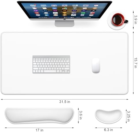 Dapesuom Keyboard Wrist Rest Mouse Pad Set, 4Pcs Extended Large XXL Gaming Mousepad + Mouse Wrist Cushion + Memory Foam Keyboard Wrist Support + Cup Coaster, White 31.5x15.7in Desk Pad for Home Office - Image 2