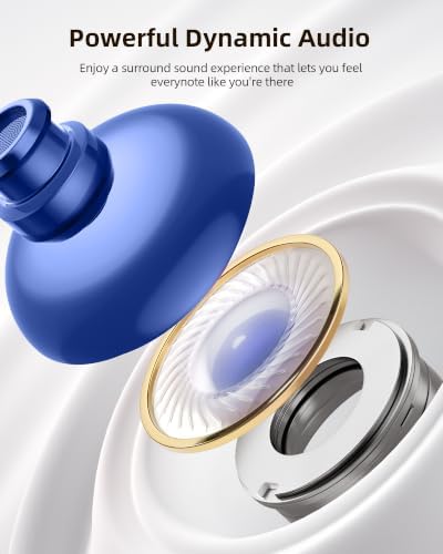 PocBuds Bluetooth Headphones Wireless Earbuds 80hrs Playtime Wireless Charging Case Digital Display Sports Ear Buds with Earhook Deep Bass IPX7 Waterproof Over-Ear Earphones for TV Phone Laptop Navy - Image 5