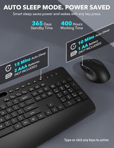 Wireless Keyboard and Mouse Combo - Full-Sized, Ergonomic Wrist Rest - Image 5