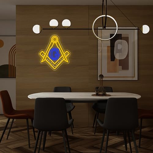 Mutank Masonic Neon Sign, USB Powered Dimmable LED Neon Light Symbolic Decor, for Brotherhood Historical Wall Game Room Study Man Cave Wall Decor, Gifts for Freemasons and Brothers(12.9 * 12.2 In) - Image 6