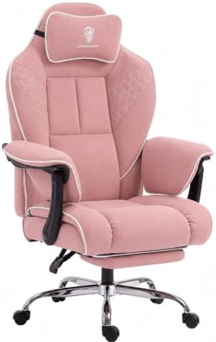 Dowinx Big and Tall Gaming Chair with Footrest for Home Office 500LBS Pink | High Back Fabric Office Chair, Extra-Wide & Thick-Padded Seat Cushion with Ergonomic Lumbar Support and Soft Linkage Armrest by Dowinx