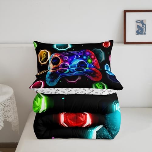 Feelyou Kids Gamer Comforter Queen Size, Game Console Comforter Set Boys Girls Space Universe Gaming Bedding Set Gamepad Teens Duvet Set Bedroom Decor Microfiber Bed Set - Image 7