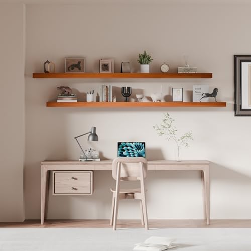 72 inch Long Floating Shelves for Wall,Solid Wood Long Shelves Set of 2,Orange Rustic Wall Mounted Shelves with Heavy Duty Brackets (Orange, 72 Inch) by ONOTETUT