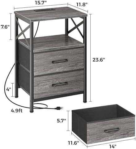 Huuger Night Stand with Charger Station, USB-C Port, End Table - Image 3