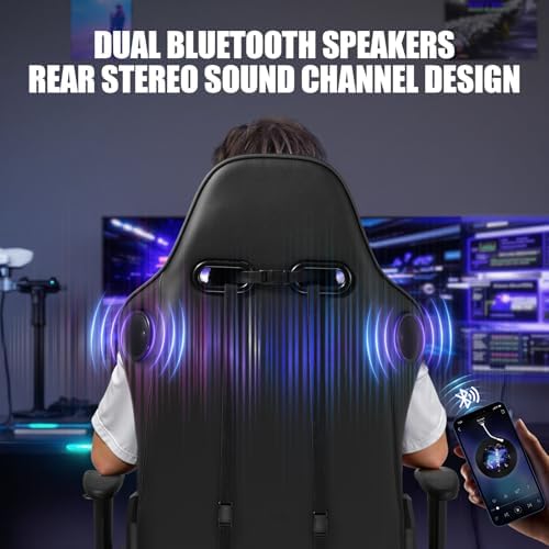 GTPLAYER Gaming Chair with Speakers, Video Game Chairs with Footrest for Adults, Ergonomic Computer PC Gamer Reclining Chair(Black) - Image 4