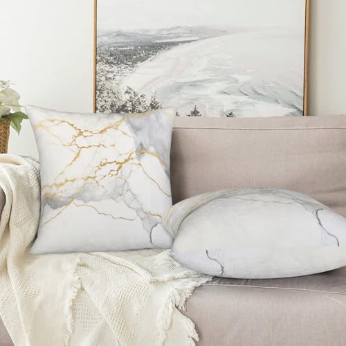 Pillowcase Set of 2 White and Gold Marble Print Throw Pillow Covers Shells for Couch Office Bedroom Home Decoration, 22"X22" - Image 7